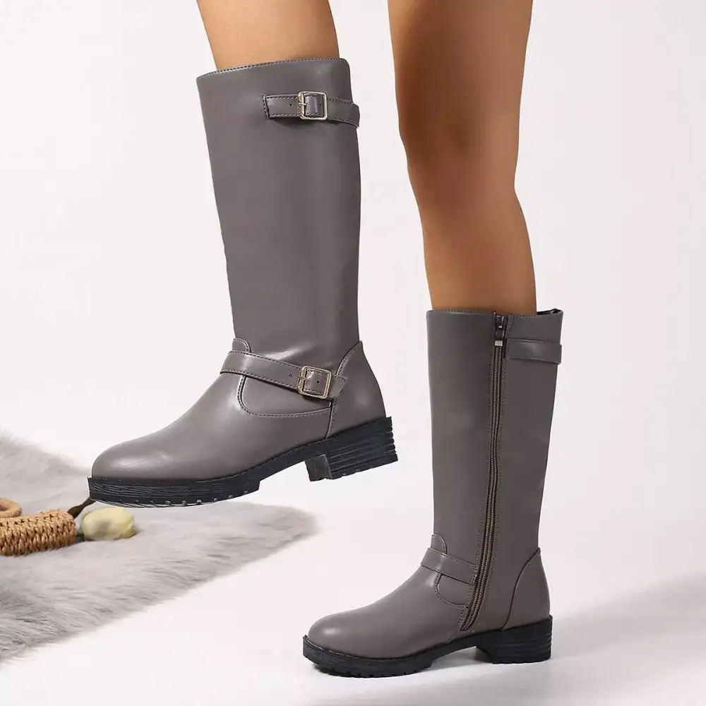 Graceful Round Toe Block Heels Boots