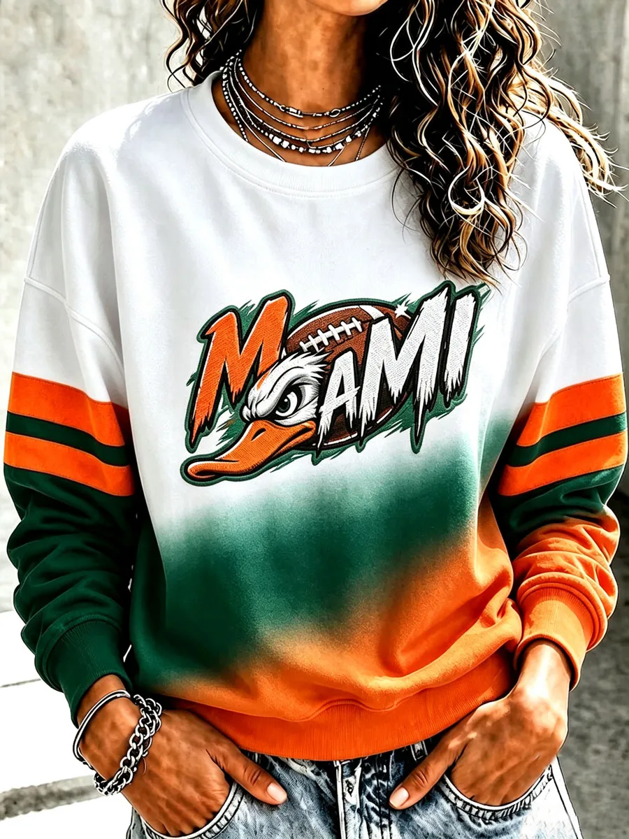Women'S Football Printed Round Neck Sweatshirt
