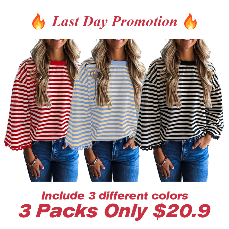🔥Direct Factory Price - Women's Sweater Crewneck Striped Knit Pullover