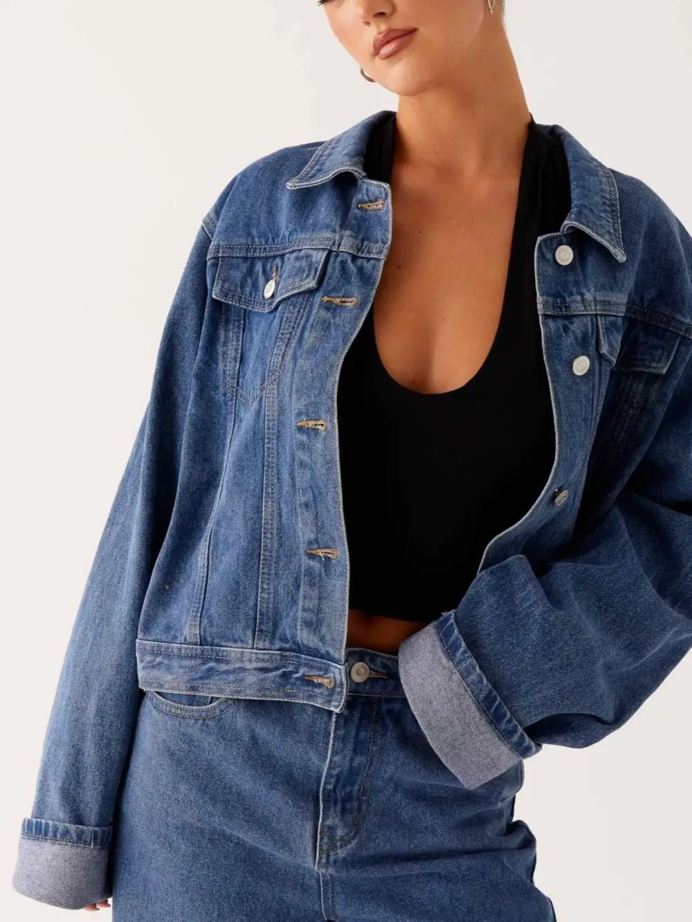 Button Down Cropped Oversized Jacket