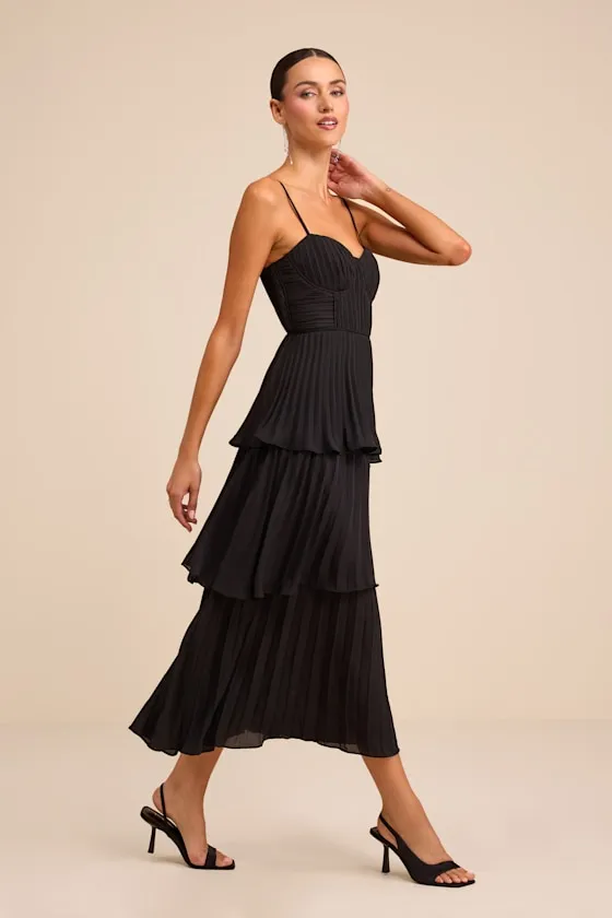 Cascading Crush Light Blue Tiered Bustier Midi Dress