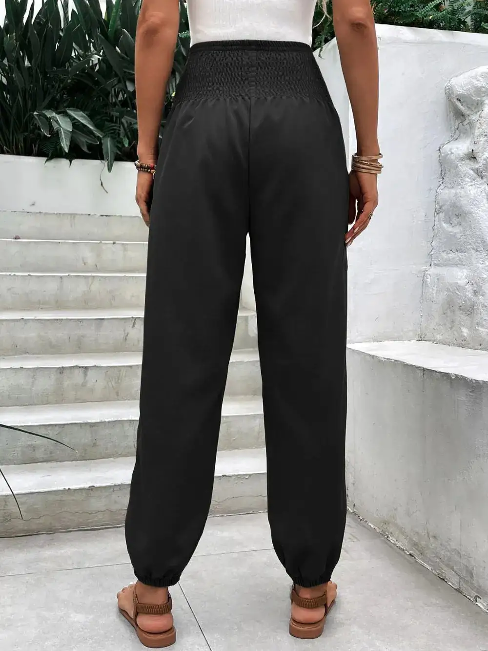 Relaxed Smocked High Waist Pants
