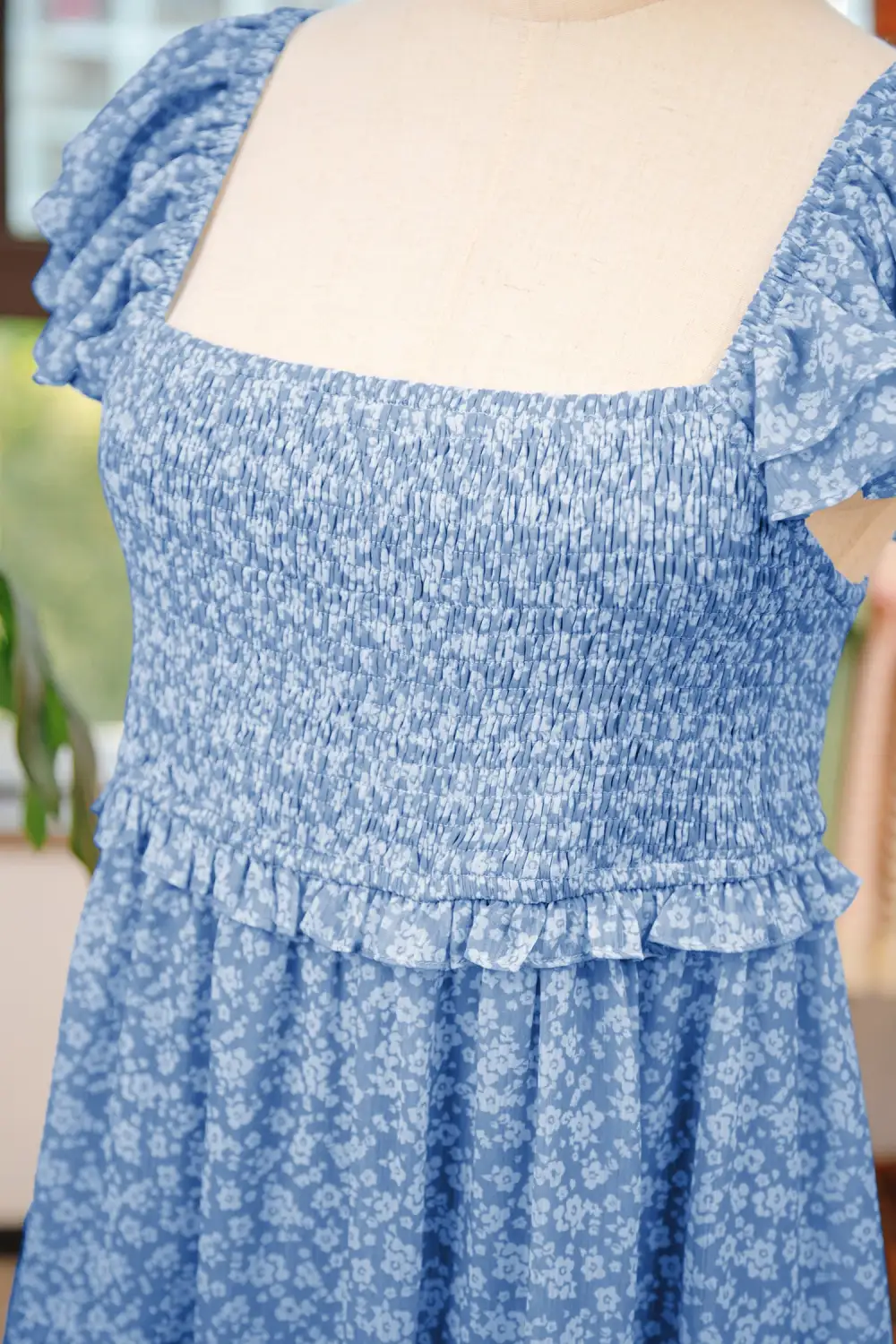 Layered Detail Floral Printed Square Neck Mini Dress