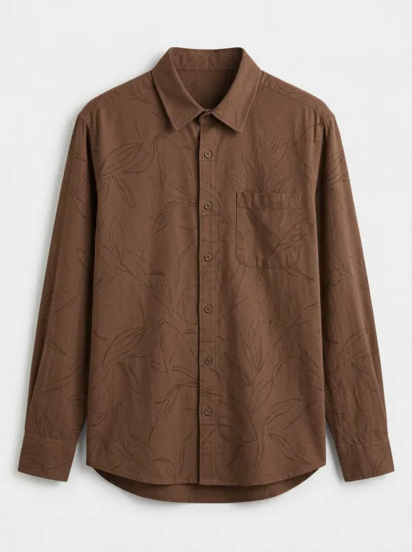 Classic Botanical Leaf-Pattern Long-Sleeve Men's Long-Sleeve Shirt