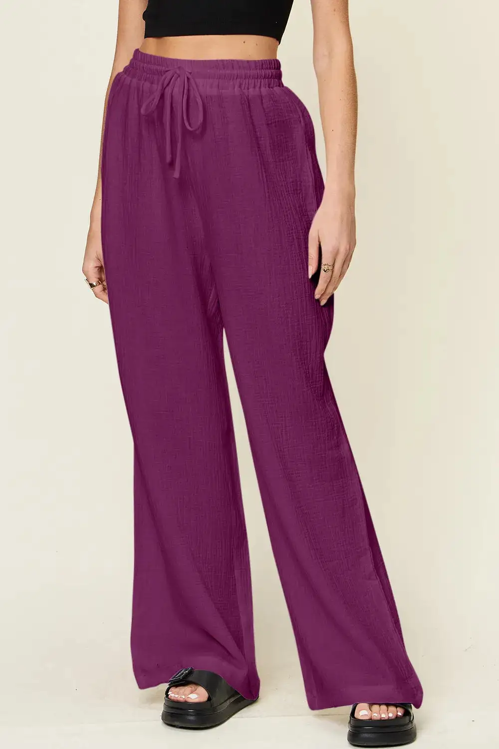 Tailored Wide Leg Drawstring Pants