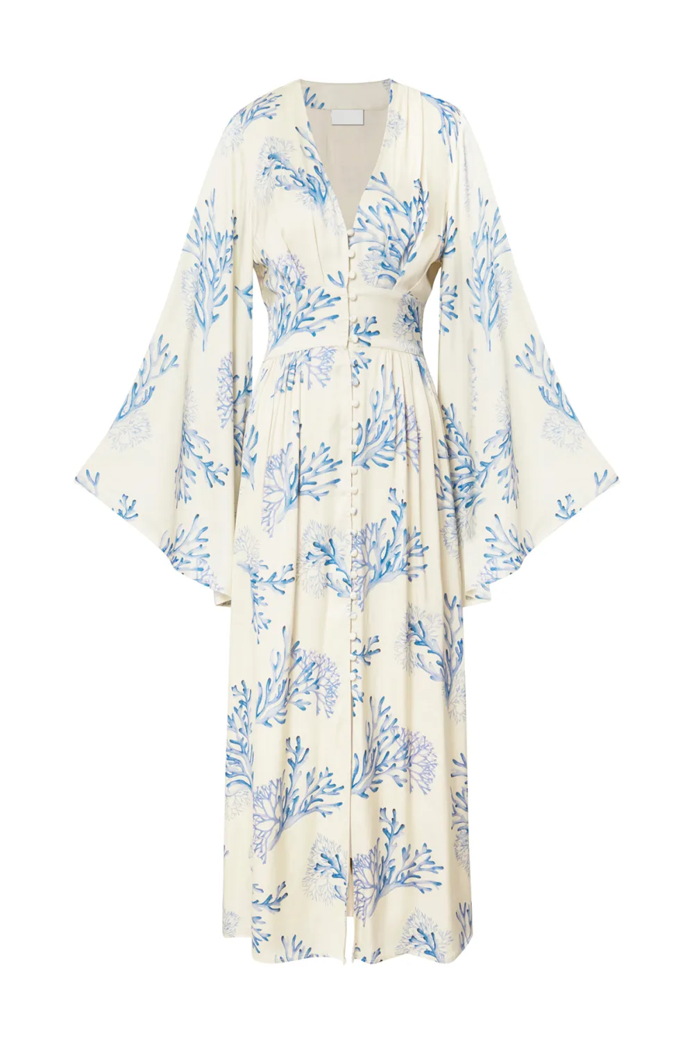 V Neck Button Front Midi Dress