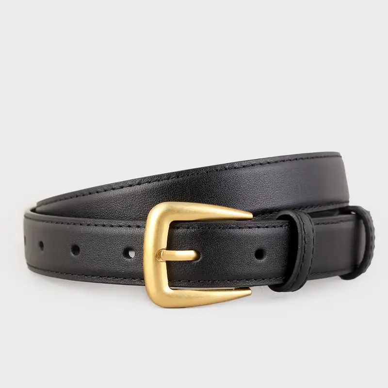 Everyday Skinny Leather Belt with Golden Buckle