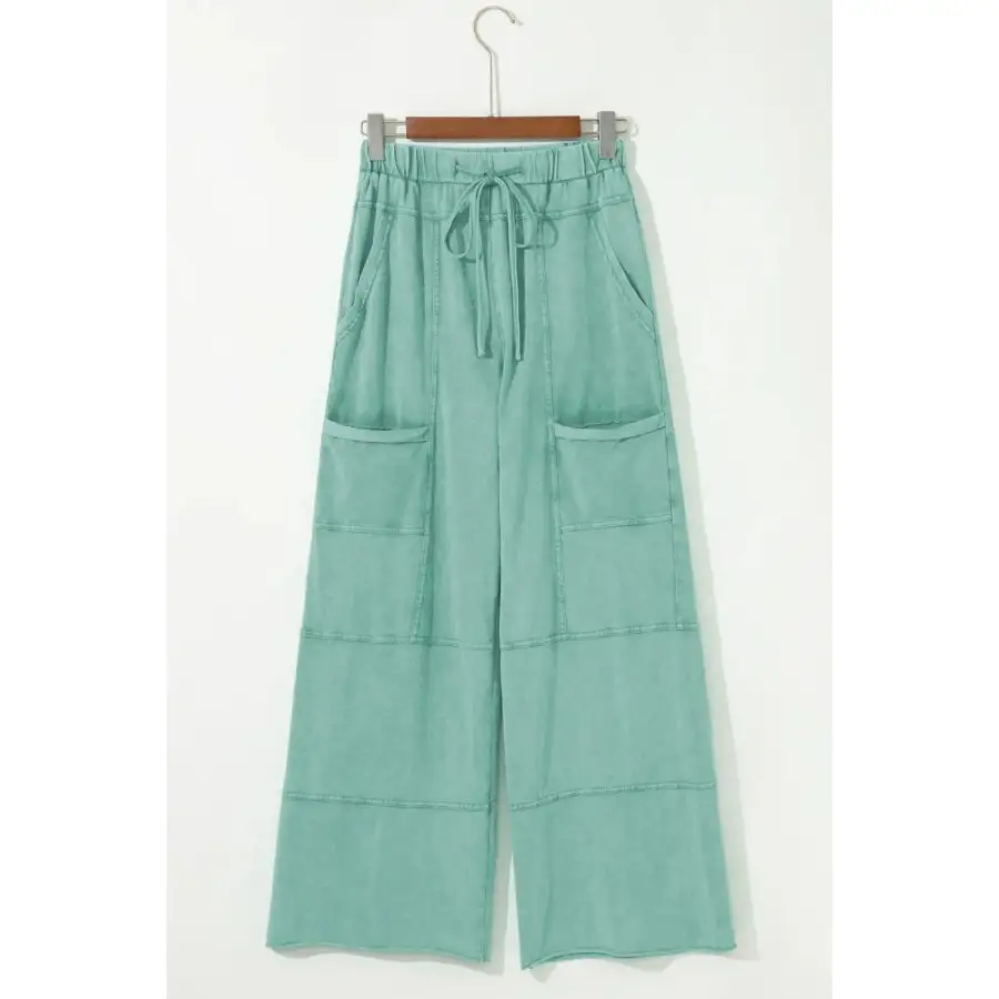 Mineral Wash Exposed Seam Drawstring High Waist Wide Leg Cargo Pants