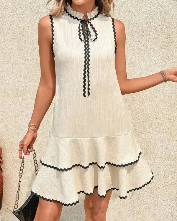 5PACK-Contrast Color Cotton And Linen Casual Dress