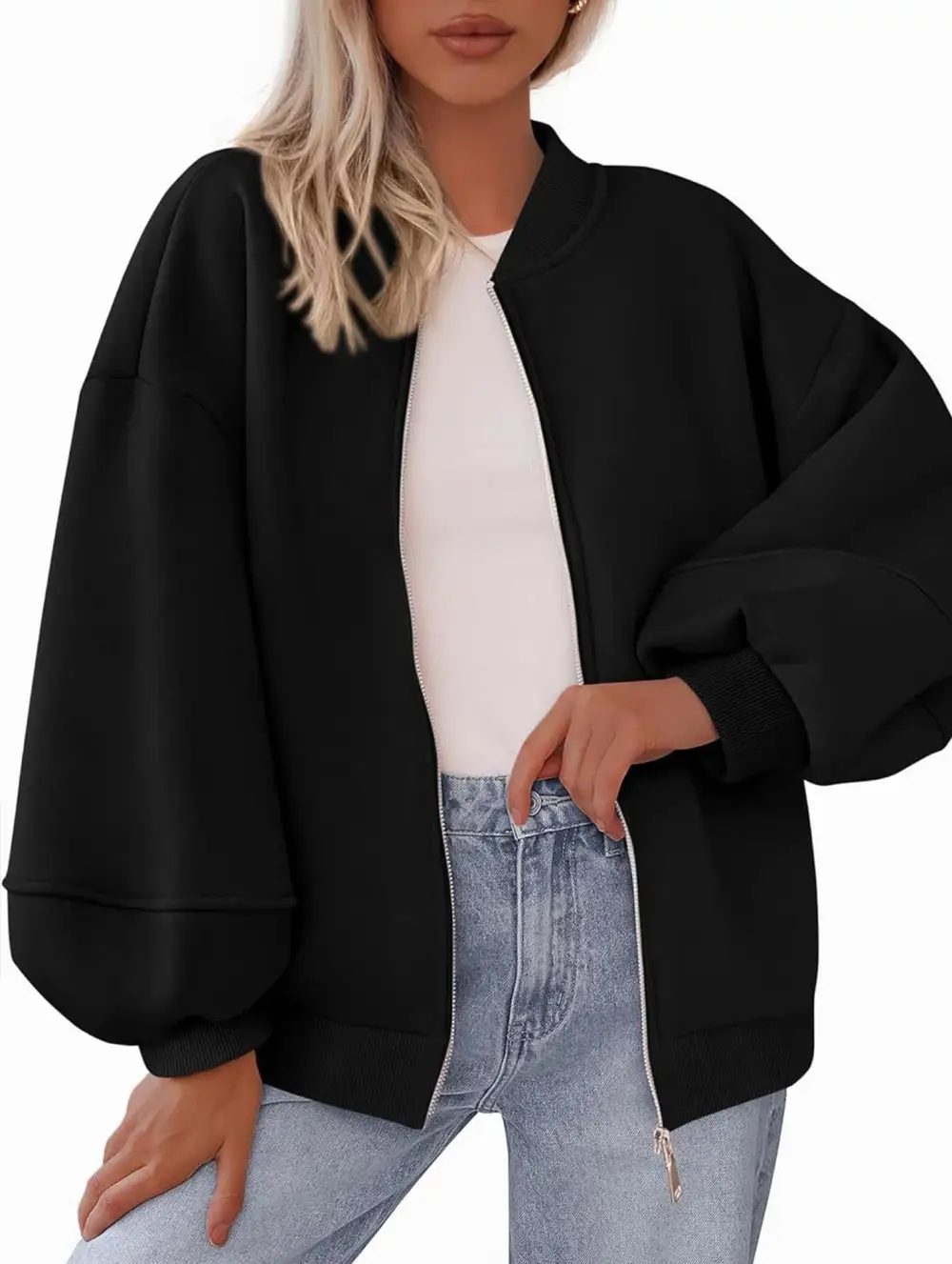Textured Detail Zip-Up Sweatshirt Jacket
