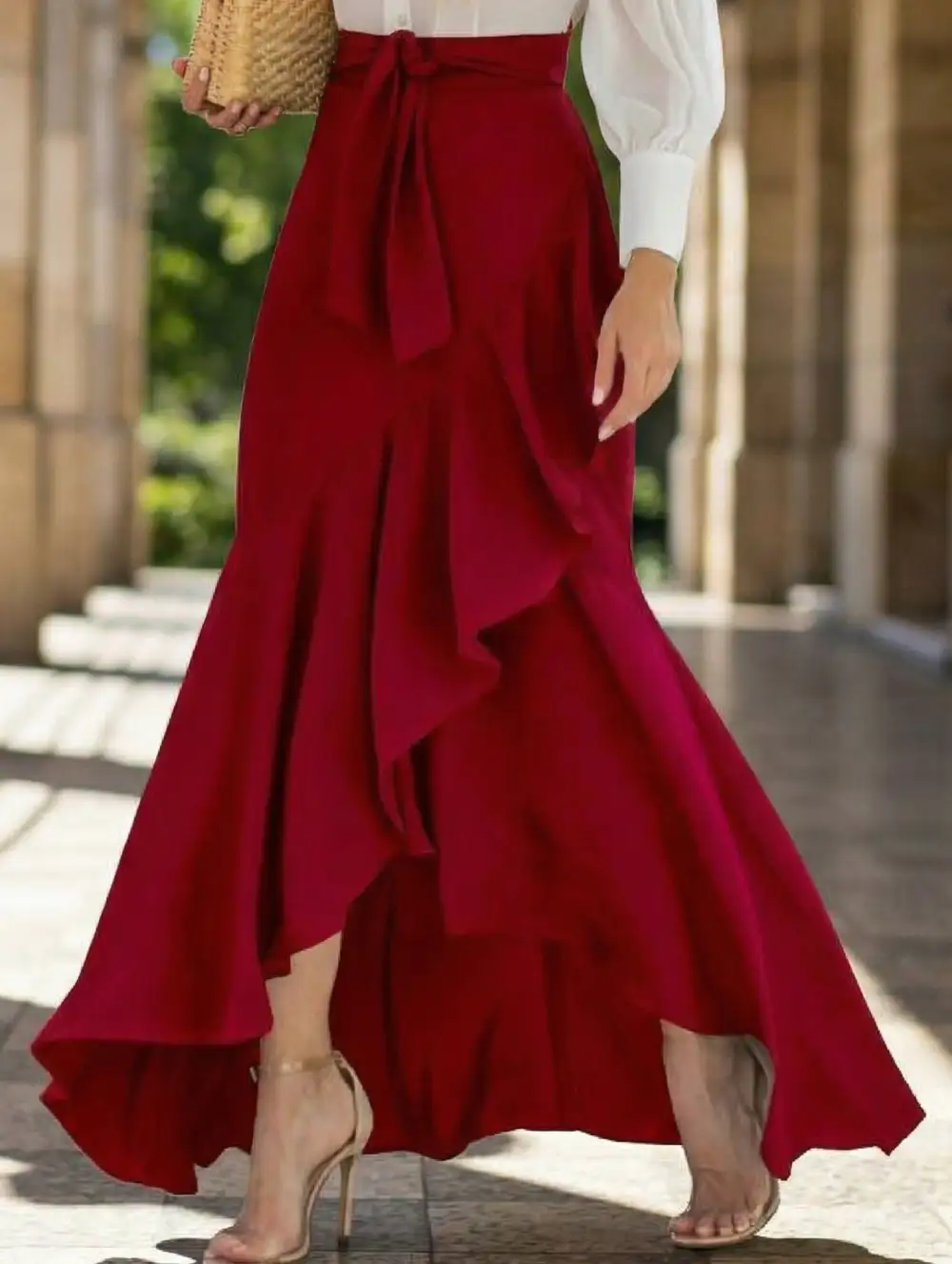 Ruffle Hem Irregular Maxi Skirt