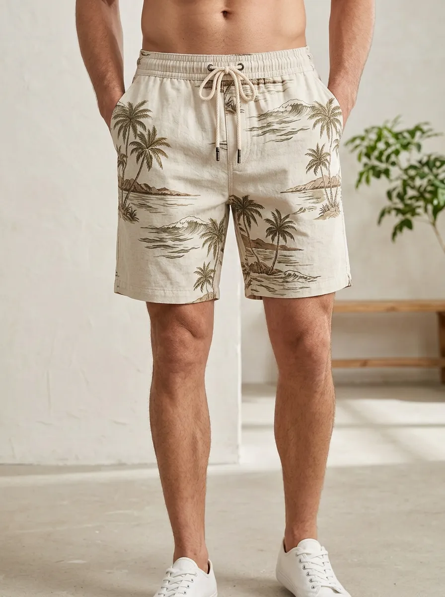 Men's Tropical Beach Lover Palm Tree Ocean Printed Shorts