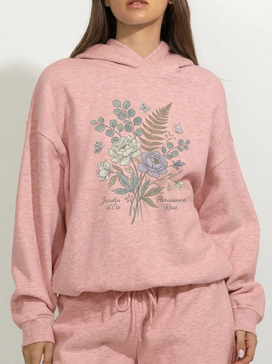 Women's Botanical Floral Butterfly Printed Hoodie