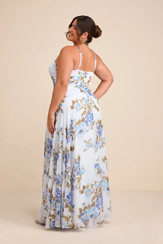 Romantic Marvel Navy Floral Print Halter Neck Maxi Dress