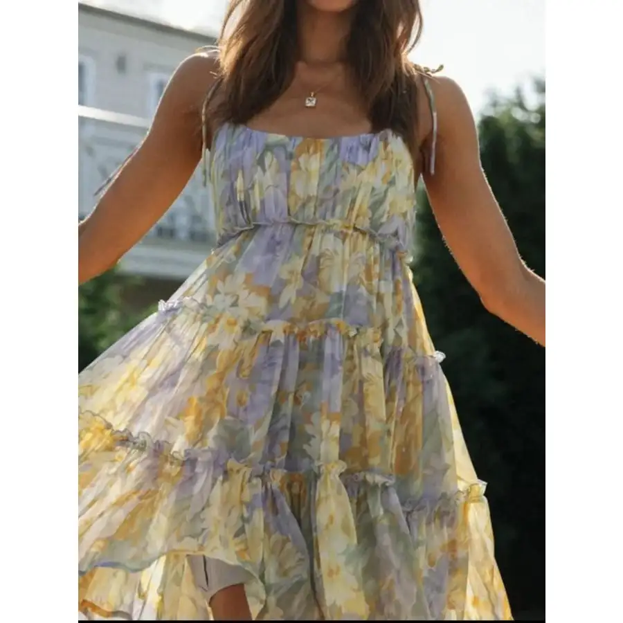 Printed Tie-strap Tiered Mini Dress