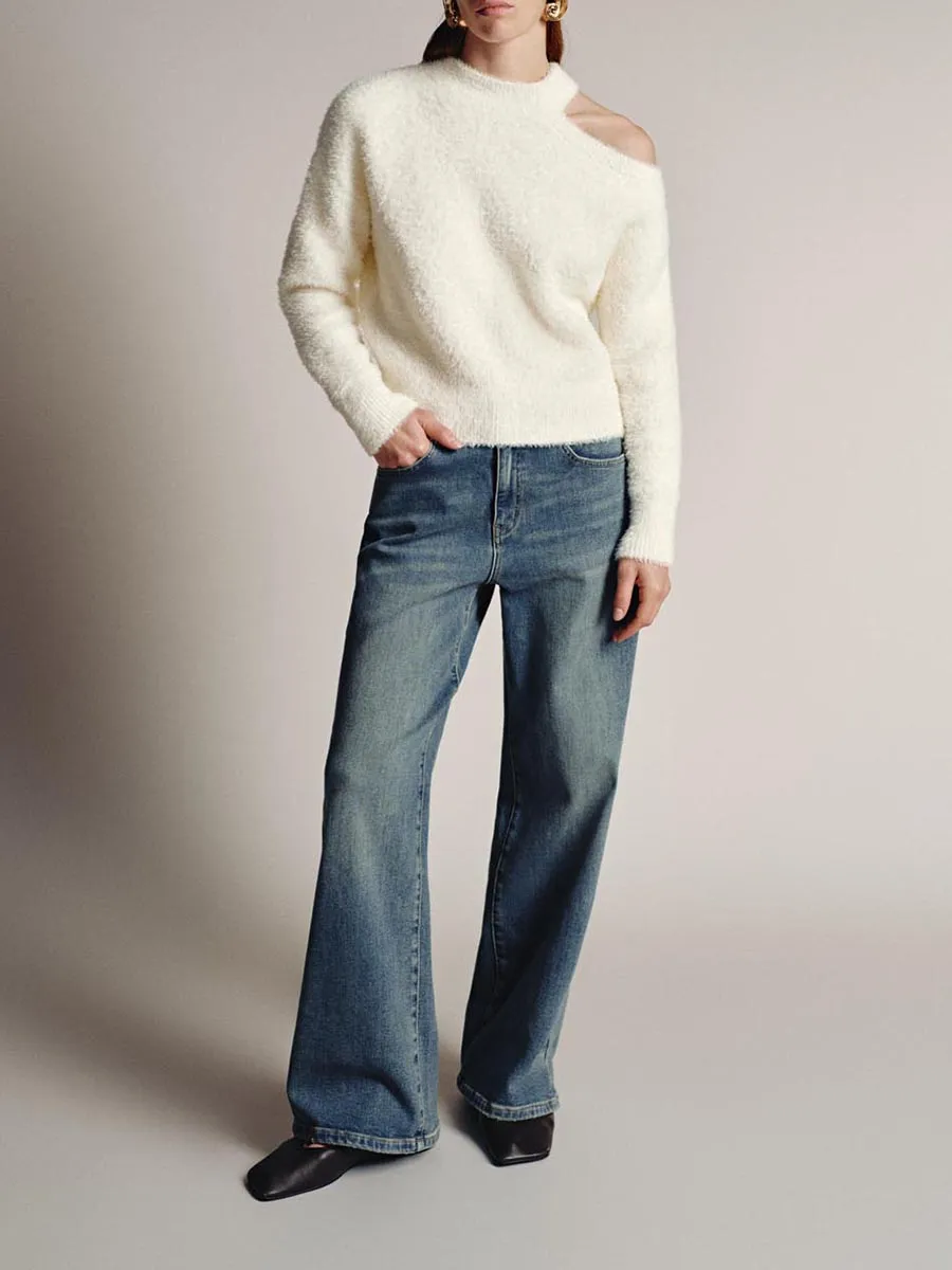 A White One-Shoulder, Elegant Sweater For Ladies