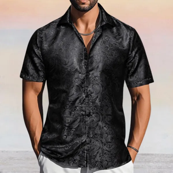 Polished Paisley Button Up Short Sleeve Button Shirt