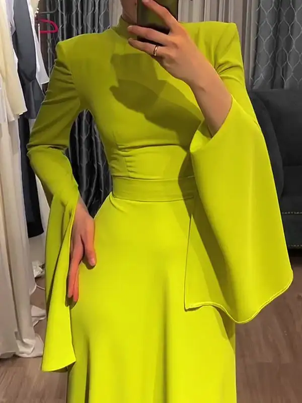 Sleeves Belted Neck Maxi Dress