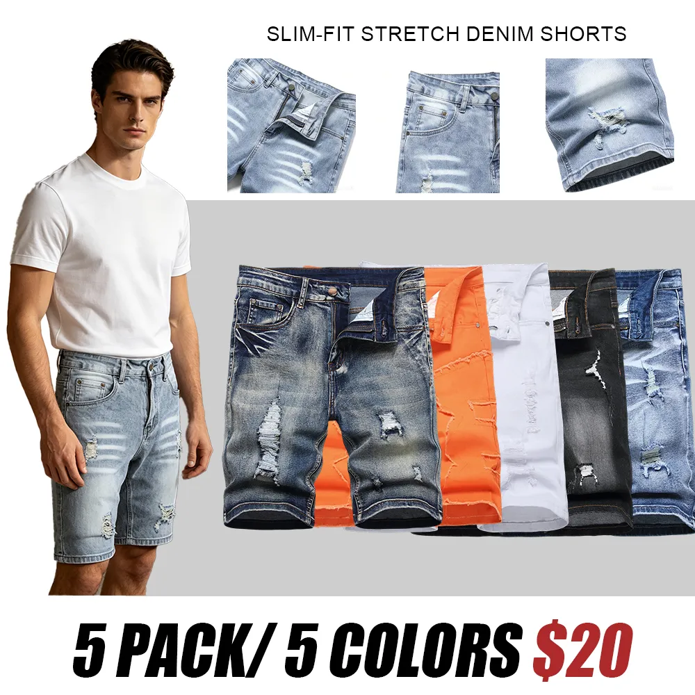 🛒 90% OFF NOW!2026 New Men'S Multi Pack Slim Fit Stretch Denim Shorts Ripped Skinny Jean Shorts For Men