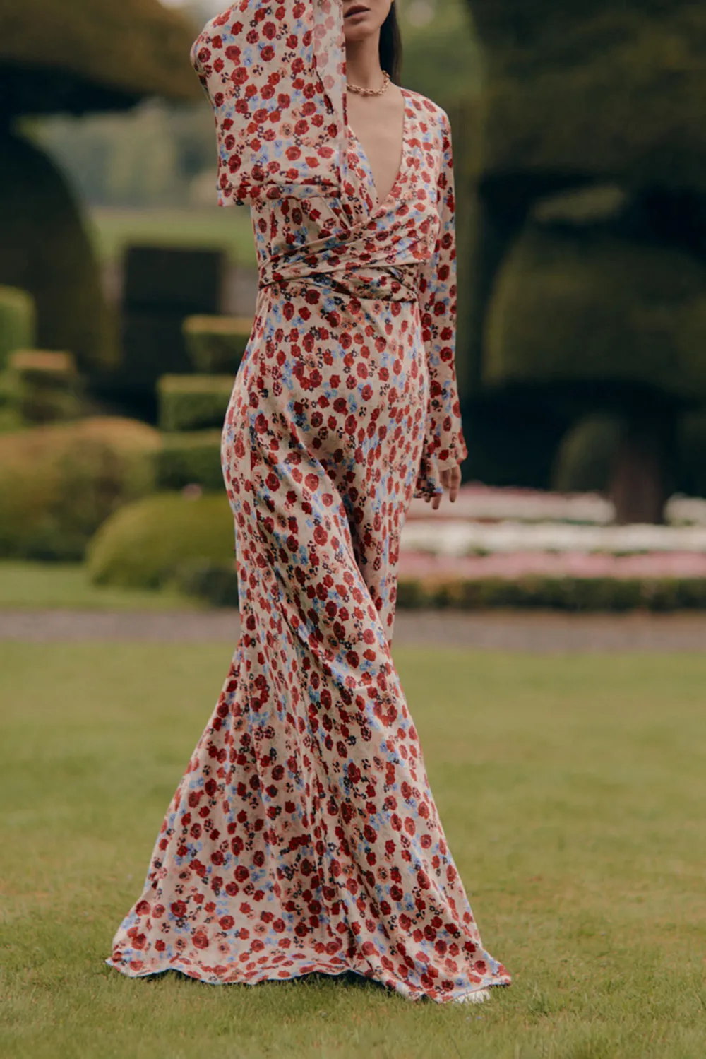 Floral Print Flutter Sleeve Wrap Maxi Dress