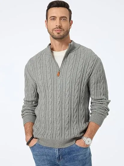 🔥 Men’s Quarter Zip Cable Knit Sweater – Timeless Texture. Effortless Warmth. Everyday Style | Winter Sale – Up to 40% OFF!