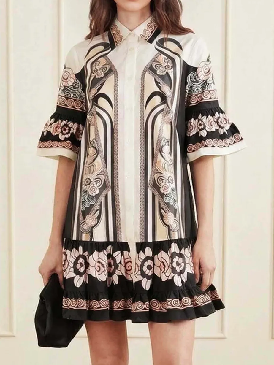 Satin Abstract Print Elegant Mini Dress