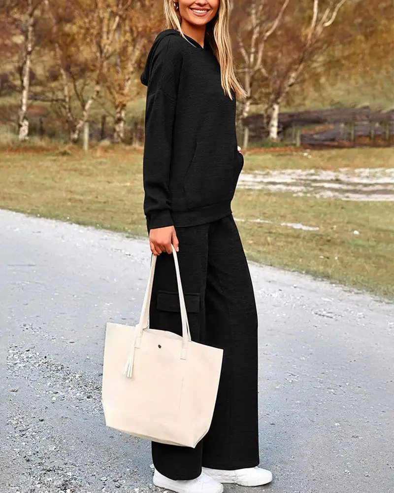 Casual Two-Piece Cargo Sweatsuit Set Hoodie and Pants