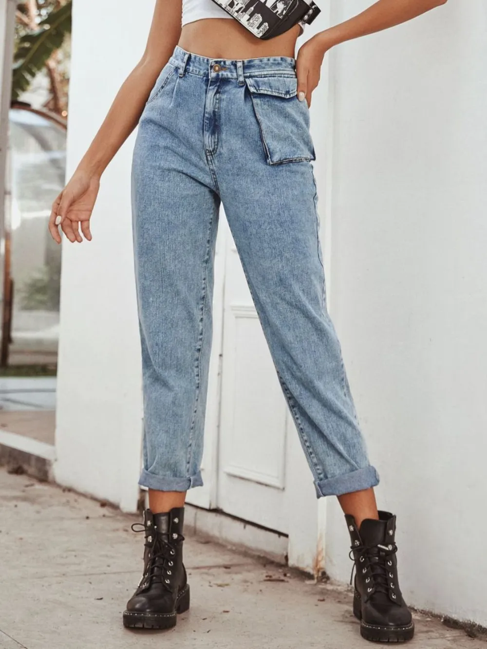 Relaxed High Waist Straight Leg Denim Jeans