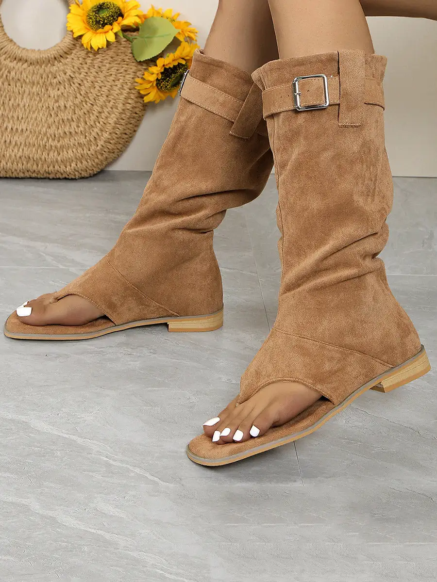 Buckle Open-Toe Panel Detail Heeled Sandals