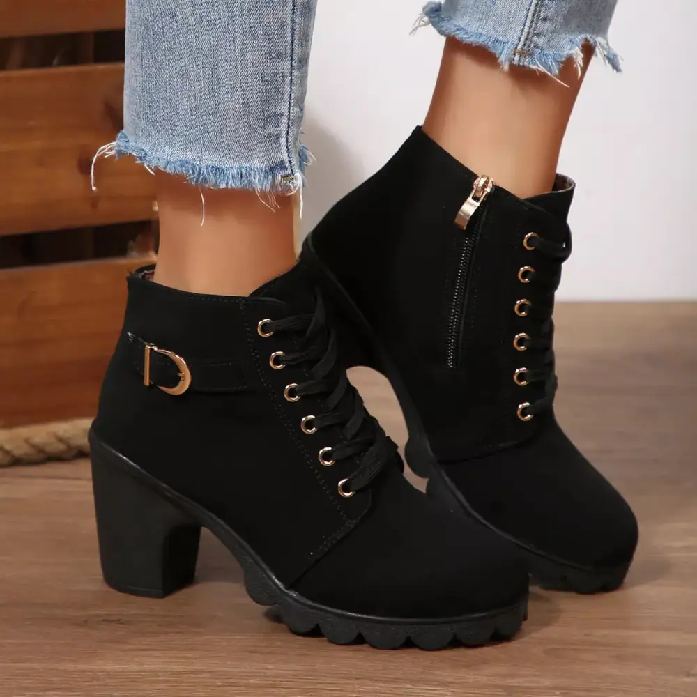 Essential Lace Up Block Heels Boots