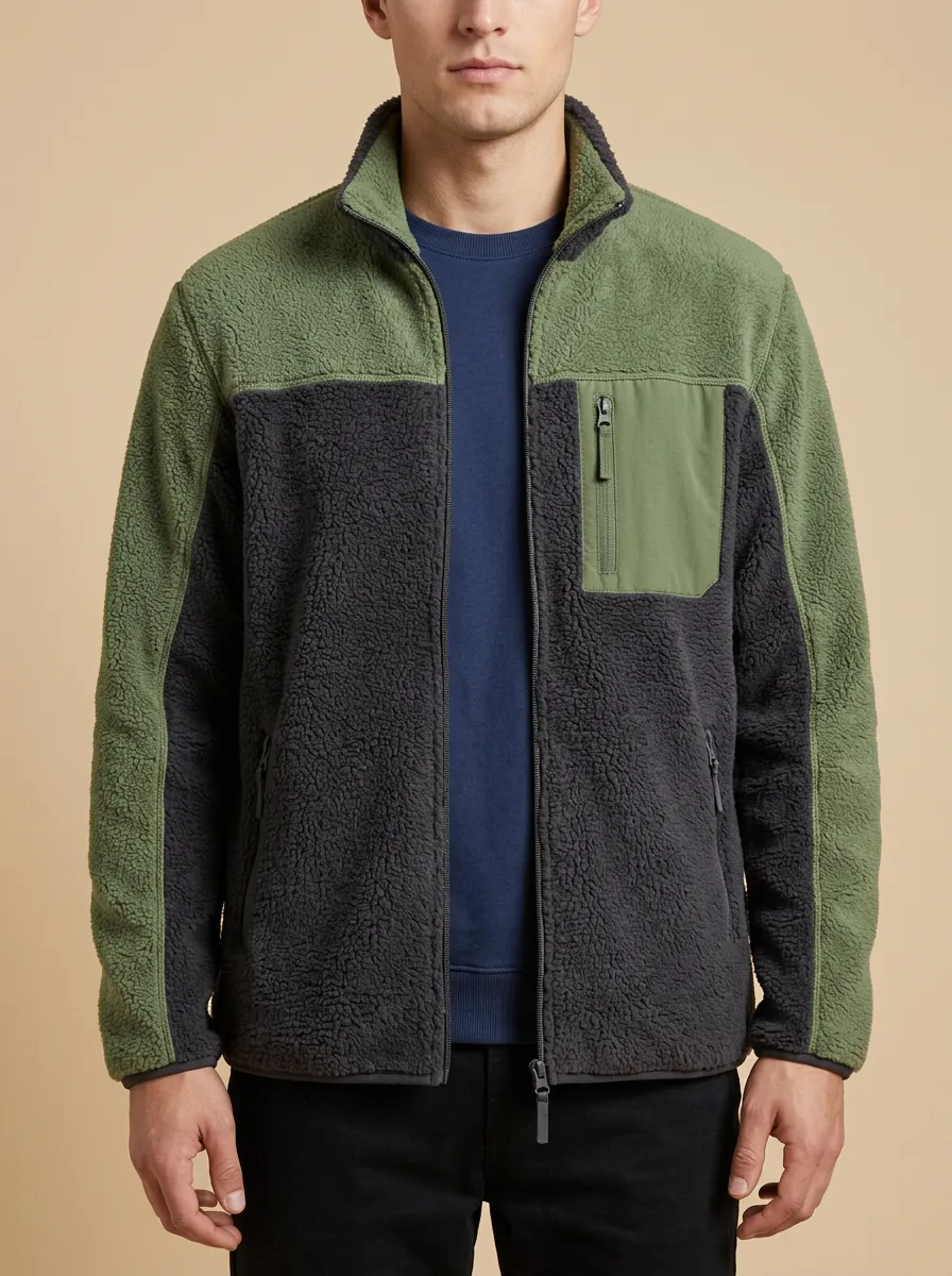 Colorblock Sherpa Fleece Utility Jacket