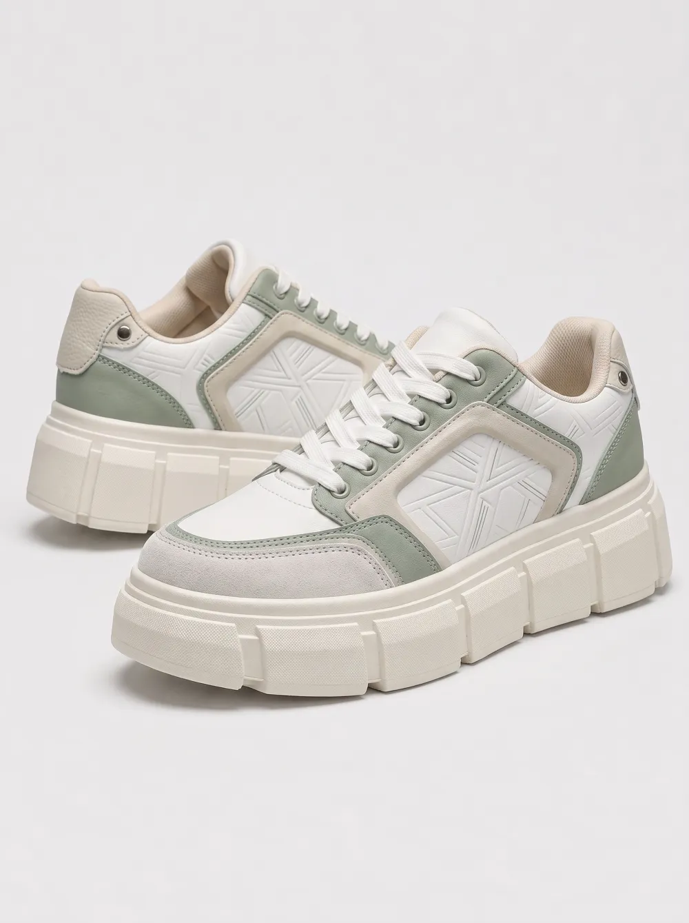 Men's Casual Geometric Pattern Sage Green Printed Sneakers