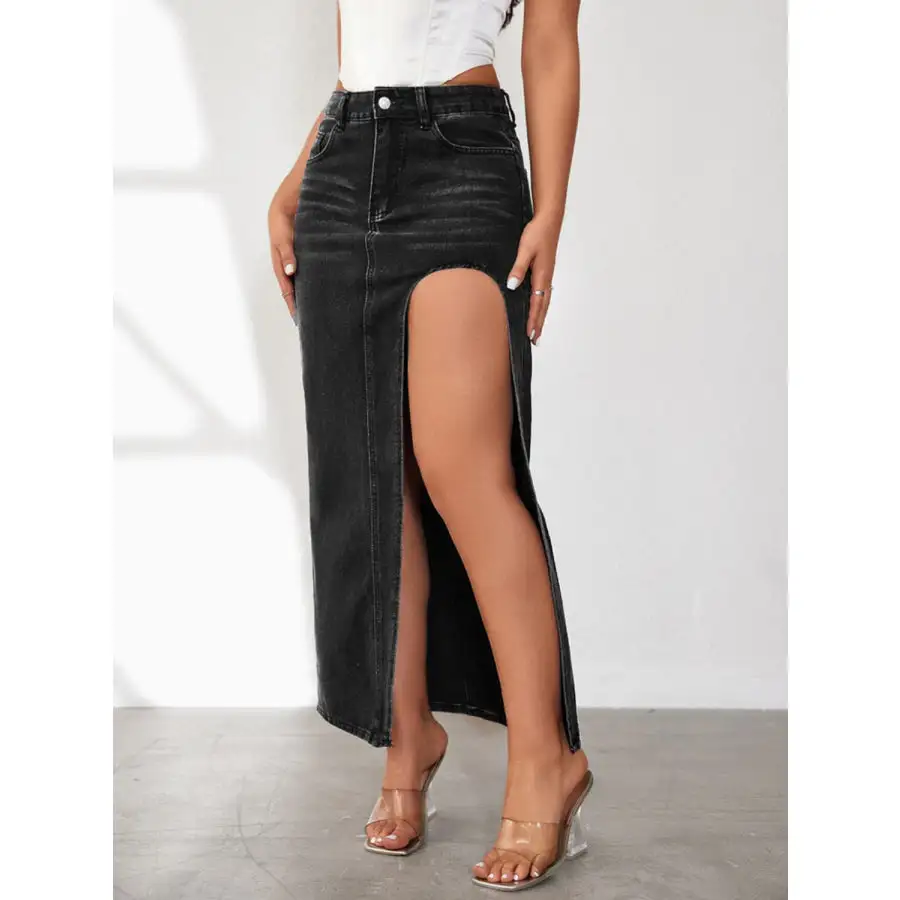 High Rise Slit Denim Skirt