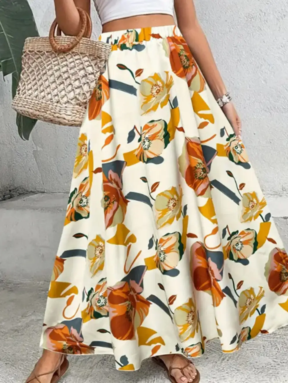 Printed Flare Midi Skirt