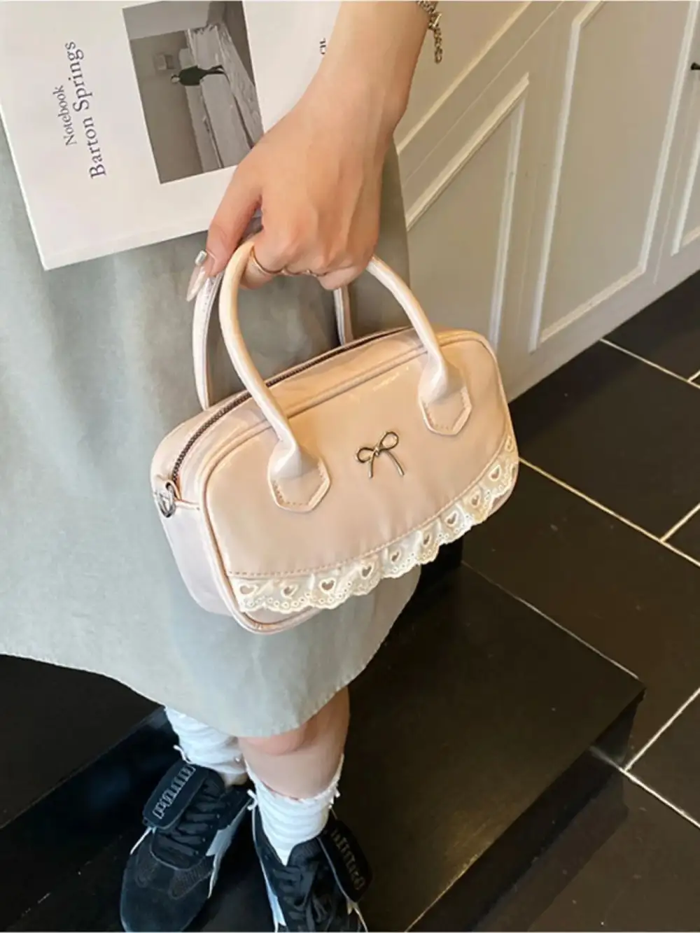 Lace Bow Accent Crossbody Bag