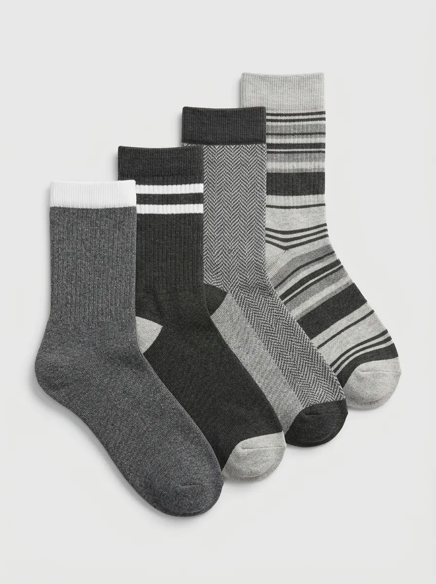 Classic Striped Printed Casual Look Men's Four Pair Socks