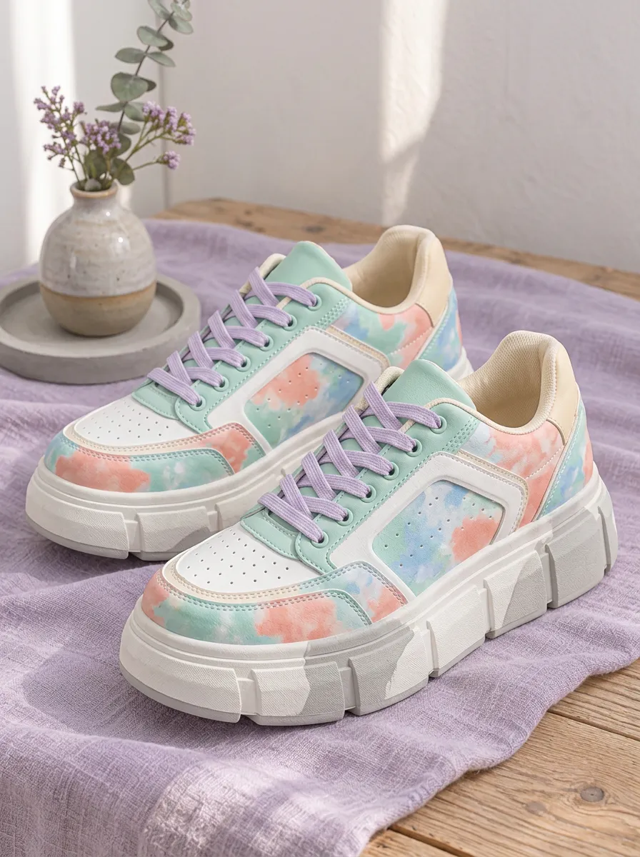 Women's Studio Pastel Tie-Dye Pattern Skate Shoes
