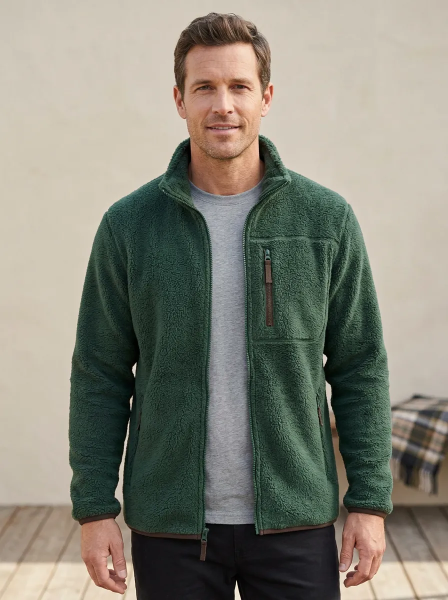 Sherpa Fleece Zip Denim Jacket