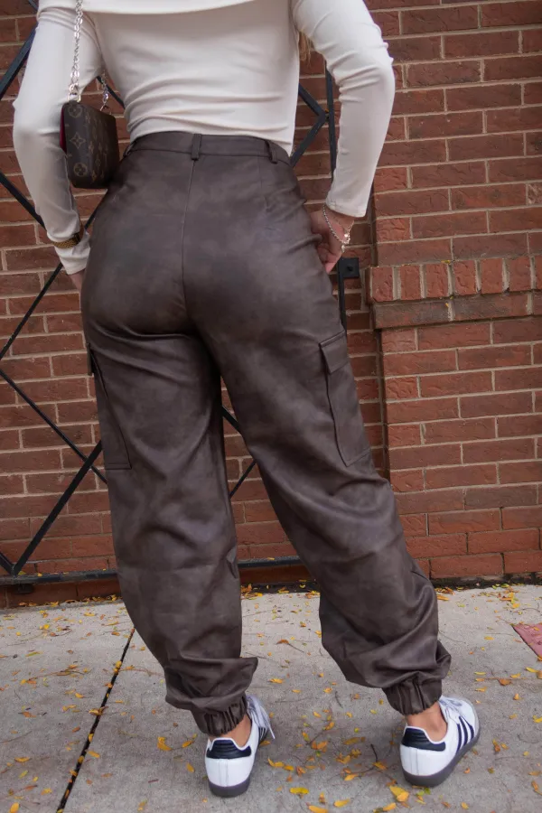 Faux-Leather Cuffed Joggers