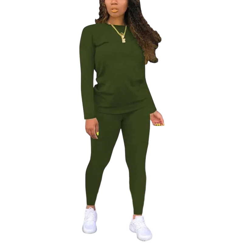 Women's Long Sleeve Tee & Elastic Waist Pants Set