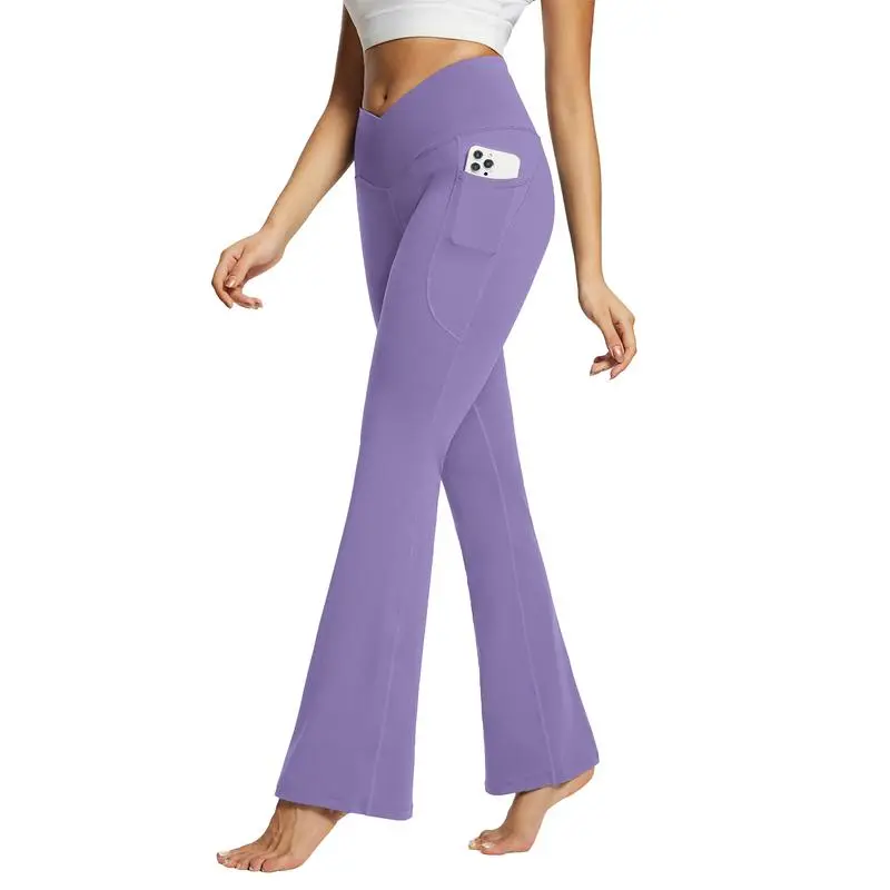 Women’s V Crossover Flare Leggings with Pockets – Flattering Fit. Effortless Stretch. All-Day Confidence.