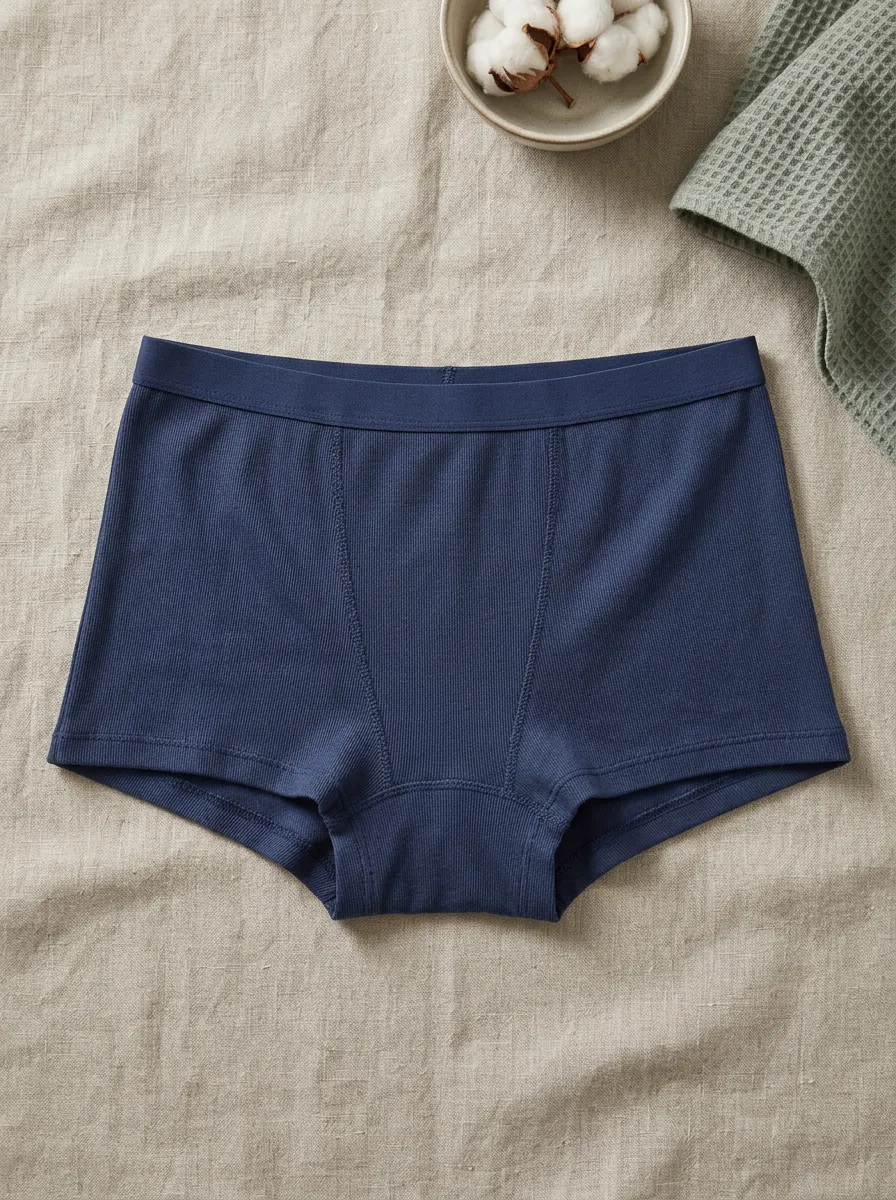 Women's Navy Blue Ribbed Cotton Boyleg Panties
