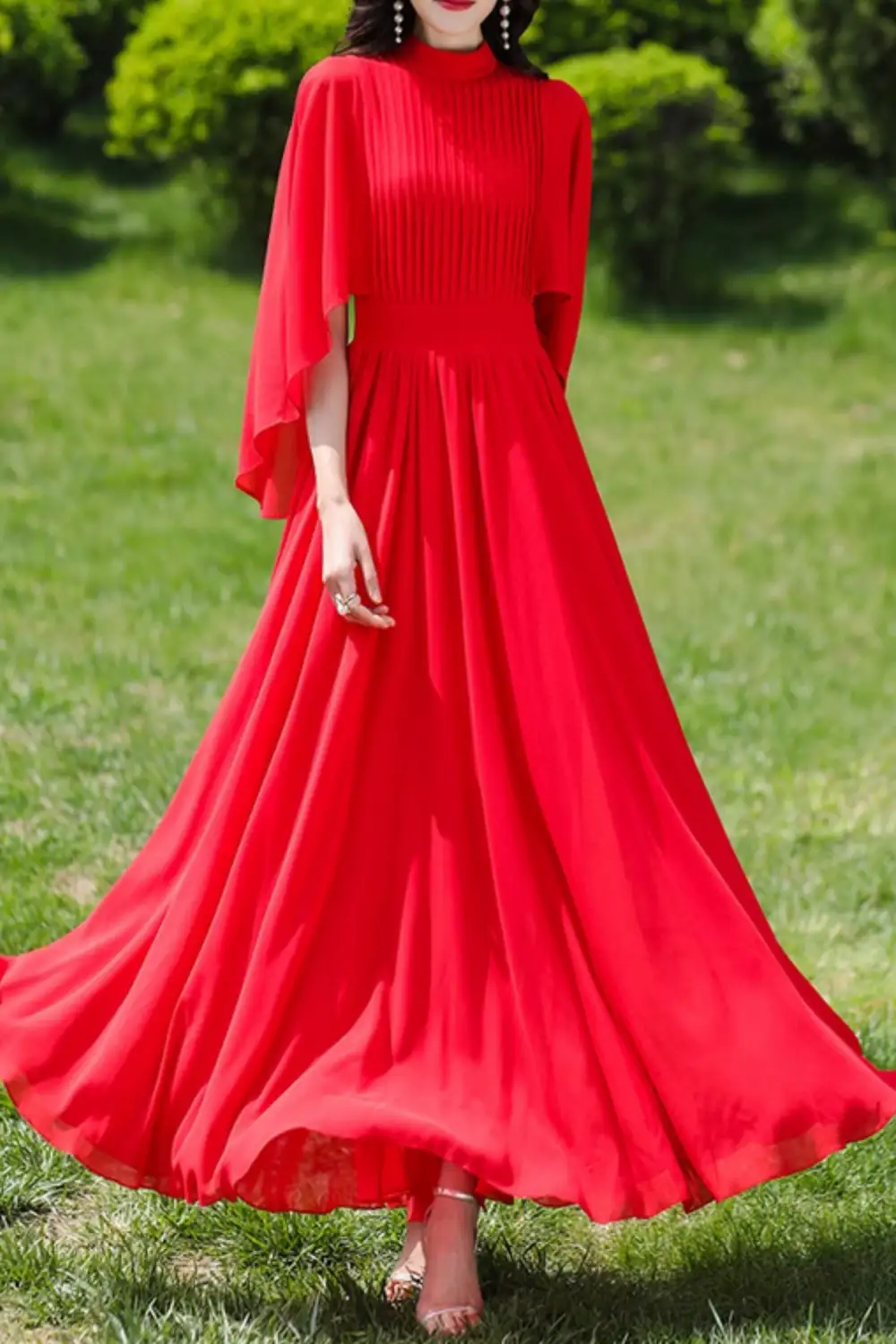 Classic Chiffon Fit And Flare Swing Maxi Dress