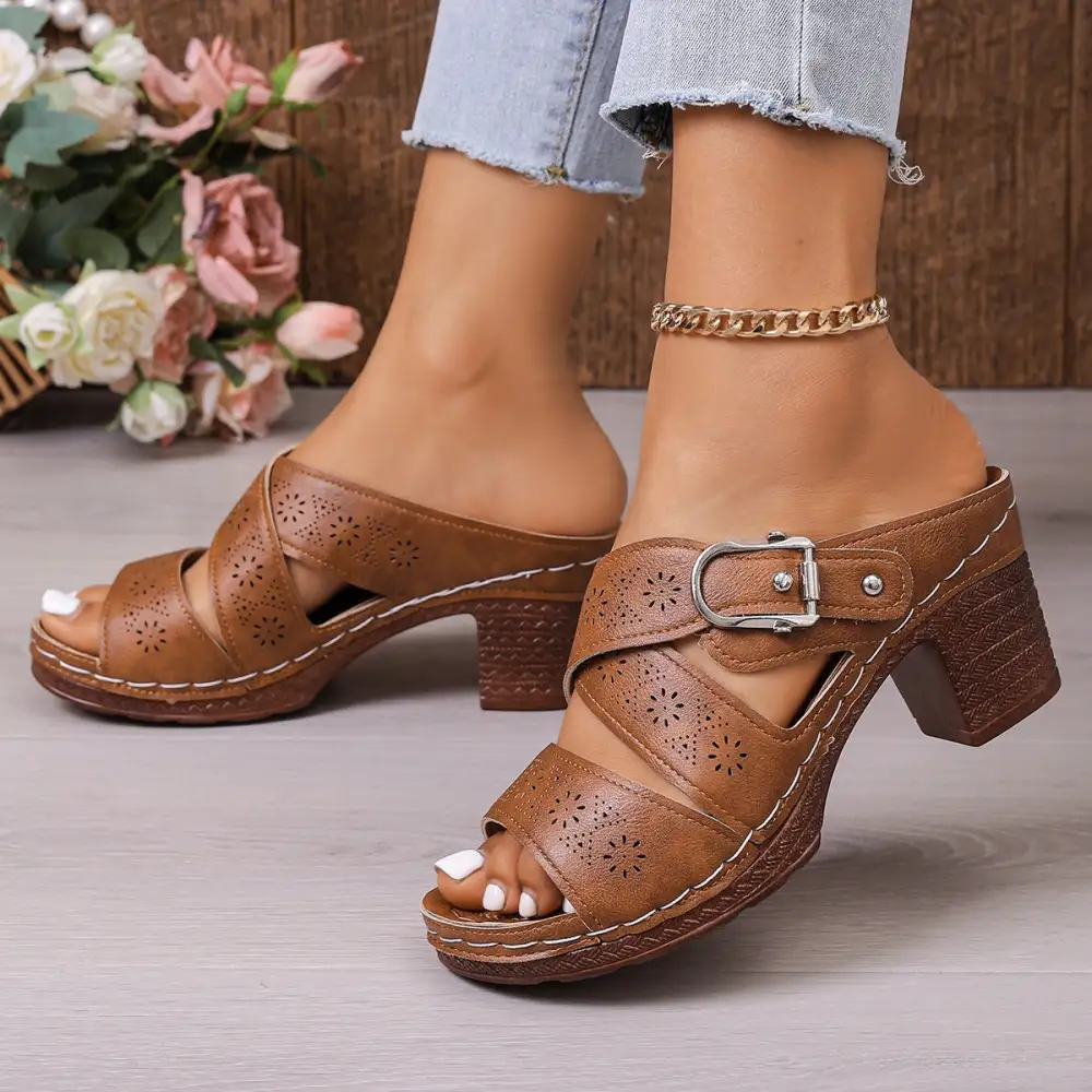 Sleek Open Toe Block Heel Sandals