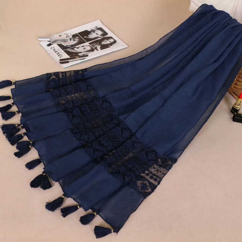 Tasseled Lace Trim Scarf