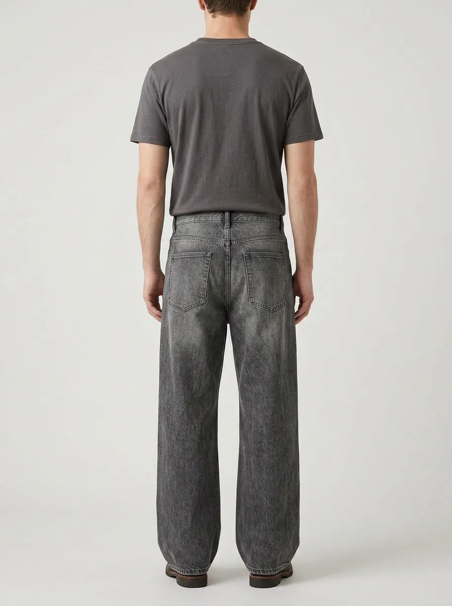 Men's Geometric Patchwork Washed Wide Leg Jeans