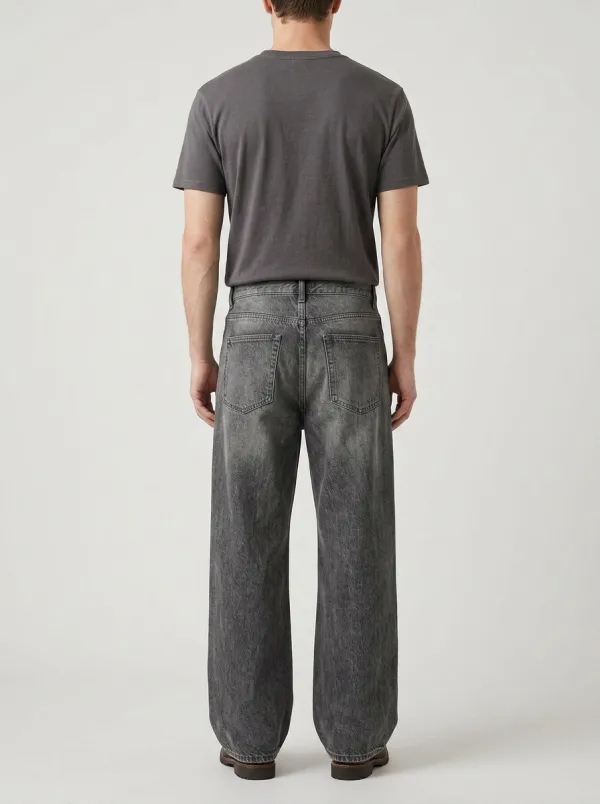 Men's Geometric Patchwork Washed Wide Leg Jeans
