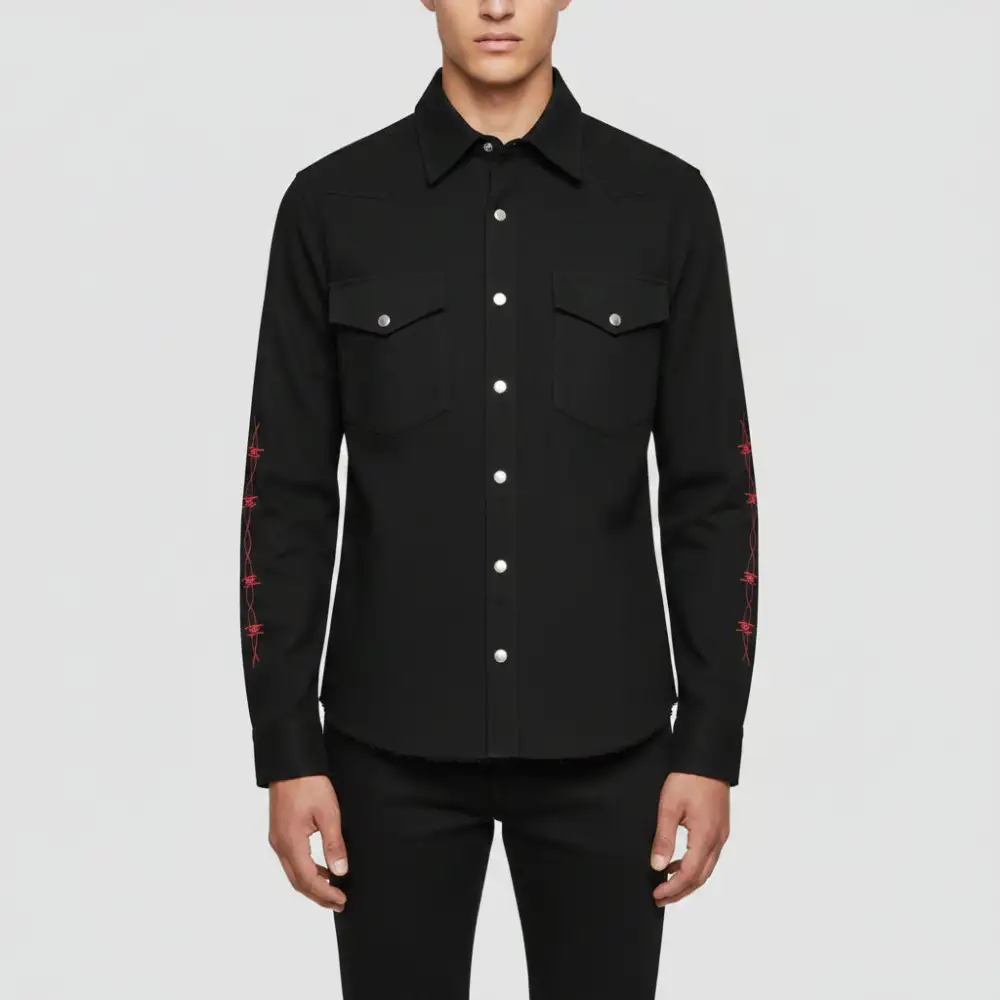 Leather Trucker Western Embroidered Shirt