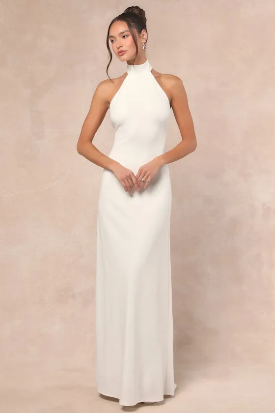 Alaura White Backless Halter Maxi Dress