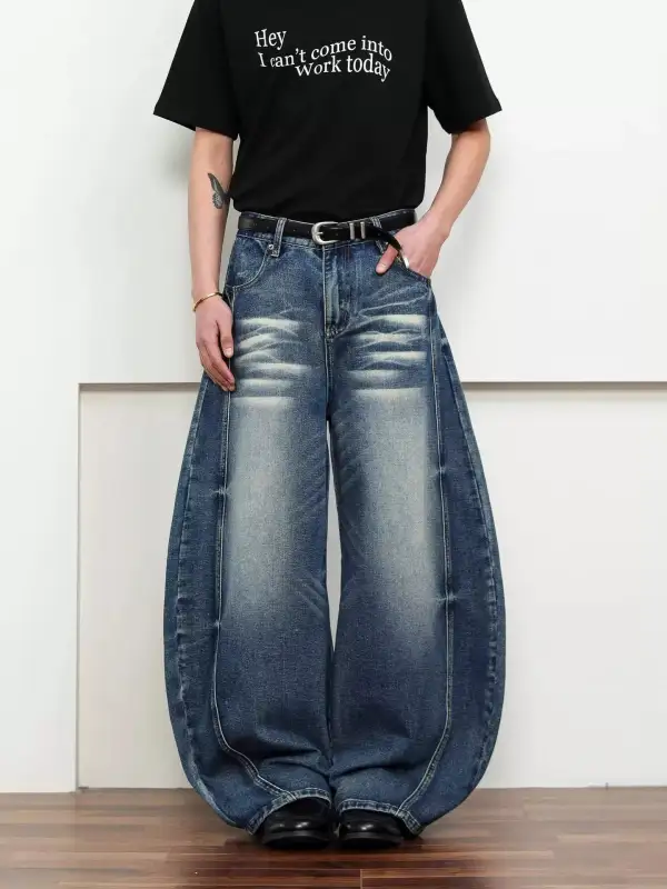 Men's Full Size Washed Wide Leg Jeans Plus Size